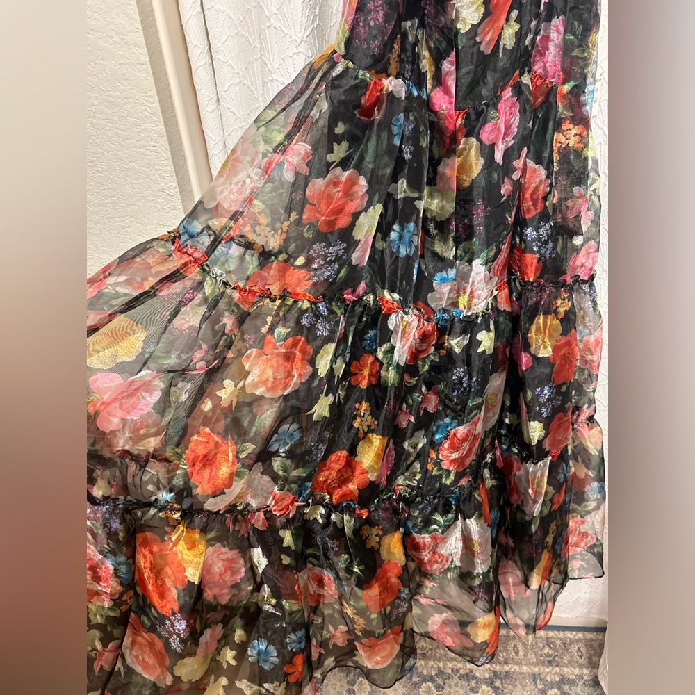 Chelsea28 Black and Multicolor Floral organza Maxi Dress - Picture 8 of 9